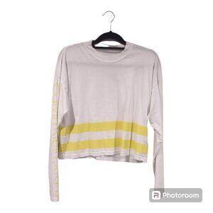 Women's Calvin Klein Long Sleeve Cropped Tee Size XS White & Yellow Stripe